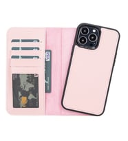 Apple iPhone 13 Pro Max Uyumlu Deri Cüzdanlı Kılıf NU2 Pembe