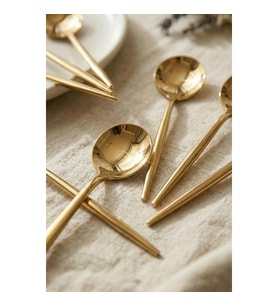 6'Lı Lüks Gold Paslanmaz Çelik Çay Kaşığı Seti (13 Cm)
