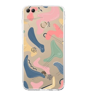 Huawei Y9 2018 Uyumlu Kamera korumalı Kapak Abstract Tasarımlı  Şeffaf Kılıf