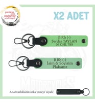 Motosiklet Aşıklarına Özel, İsim Plaka ve B Rh (-) Kan Grubu Yazılı x2 Anahtarlık, Yeşil-F Yeşil-Syh (Çok Renkli)