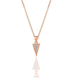 Gümüş rose zirkon taşlı özel tasarım üçgen kolye SGTL12147ROSE