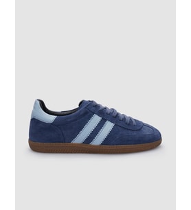 %100 Hakiki Deri Mavi Süet Bağcıklı Kadın Sneaker