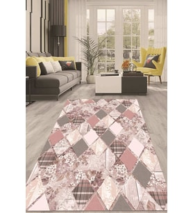 Dijital Kaymaz Taban Yıkanabilir Modern Renkli Salon Halısı Mutfak Halısı Yolluk ND-HT-201 (Pembe)