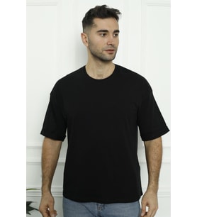 Erkek T-Shirt Siyah Beyaz Oval Kesim 2 Li Set MIXCOLOR
