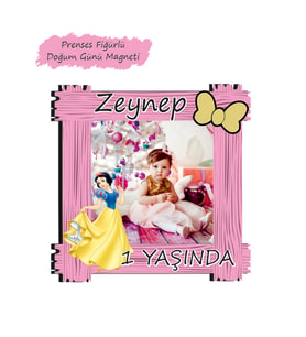 Kişiye Özel Resimli Ahşap Çocuk Bebek Doğum Günü Magneti Hediyelik Magnet Prenses  Fiğürlü (1)