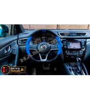 Nissan Qashqai Dikme Direksiyon Kılıfı Delikli Deri Parlak Siyah Mavi Detay Çift Yüzük ve Dikiş 2017-2021