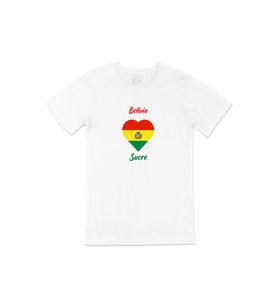 Sucre Bolivya Bayraklı Kalpli Tişört (Beyaz)
