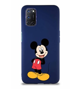 Oppo A52 Soft Premier Kapak Mickey Mouse-B Tasarımlı Silikon Kılıf - Lacivert (Şeffaf)