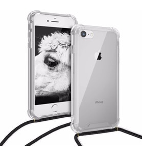 Apple iphone SE 2020 Şeffaf Boyun Askılı İpli Kordonlu Kılıf (Siyah)