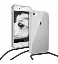 Apple iphone SE 2020 Şeffaf Boyun Askılı İpli Kordonlu Kılıf (Siyah)
