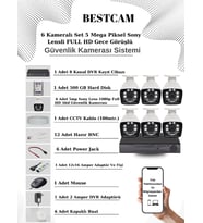 BESTCAM 6 Kameralı Set 5 Mega Piksel Sony Lensli FULL HD Gece Görüşlü Güvenlik Kamera Seti 500 GB Hard disk