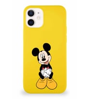 Apple iPhone 12 Mini Soft Premier Kapak Mickey Mouse-A Tasarımlı Silikon Kılıf - Sarı (Şeffaf)