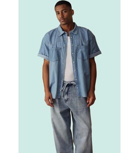 Erkek Denim Kot Gömlek Kısa Kol Düz Desen Regular Kalıp Pamuklu Günlük Stil Modern Tasarım (Mavi)