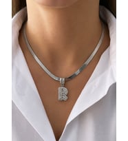 Premium Gümüş Renk Şık ve Parlak Taşlı 316L Çelik Silver R Harf Kolye (45cm)