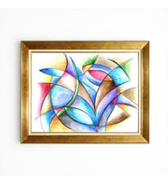 Tablore Modern Soyut Çizgisel Geometrik Gold Çerçeveli Kanvas Tablo