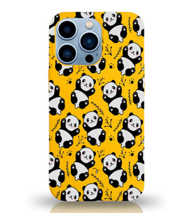 Apple iPhone 13 Pro Uyumlu Lansman Kılıf Panda Tasarımlı İçi Kadife Kapak-Sarı (Şeffaf)