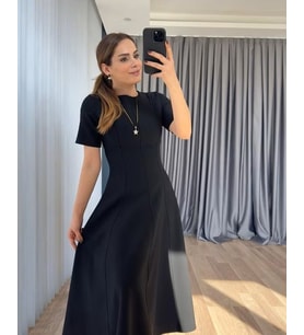Kadın Kısa Kollu Bisiklet Yaka Maksi Boy Ithal Krep Elbise