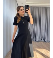 Kadın Kısa Kollu Bisiklet Yaka Maksi Boy Ithal Krep Elbise