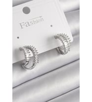 Pirinç Gümüş Renk 2'Li Zirkon Taşlı Halka Model Kadın Küpe 5886 - HPSBYI3307-4583