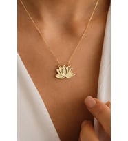 14 Ayar Altın Kapaklı Lotus Çiçeği Kolye (Sarı)