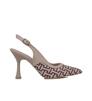 Trend Adımlar Krem Kadın Keten Arkası Açık Kemerli Klasik Ayakkabı