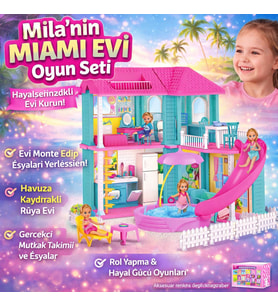 Mila’nın Miami Evi Oyun Seti Mobilyalı Monte Edilebilir Hayal Gücünü Geliştiren Oyun Evi