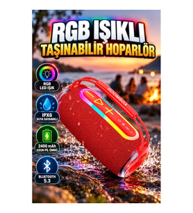 IPX6 Suya Dayanıklı 20W RGB LED Bluetooth 5.3 Taşınabilir Hoparlör – 2400 mAh, USB/SD/AUX
