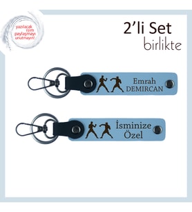 Knockout Ruhunu Yansıtan Armağan, Dövüş Desenli, Kişisel İsimli Anahtarlık, Gök Mavi-Gök Mavi
