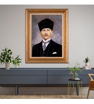 Altın Varaklı Çerçeveli Paspartulu Atatürk Tablo TR0795 (Gold)