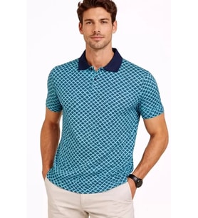 Erkek Pike Kumaş Polo Yaka Desenli Tişört Kısa Kol Yazlık T-Shirt - Turkuaz