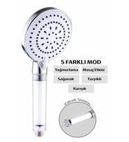 Pazariz 5 Fonksiyonlu Filtreli Duş Başlığı,Banyo Duş Başlığı (Gri)