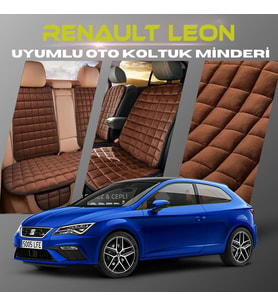 Seat Leon Kahverengi Renk Tay Tüyü Cepli & Terletmez Sırtlı Oto Koltuk Minder Seti - Koltuk Koruma Kılıfı (ÖN & ARKA TAM SET)