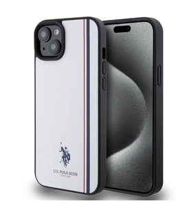 Apple iPhone 15 Plus Uyumlu Kılıf U.S. Polo Assn. Orjinal Lisanslı Üç Renk Şerit Tasarımlı Baskı Logolu Kapak (Beyaz)