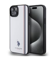 Apple iPhone 15 Plus Uyumlu Kılıf U.S. Polo Assn. Orjinal Lisanslı Üç Renk Şerit Tasarımlı Baskı Logolu Kapak (Beyaz)