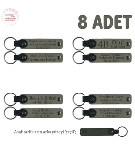 Kül Gri & Yeşil, Miniklere Özel İsim Yazılı Karne Hediyesi Anahtarlık 8’li Set, Öğretmenden Armağan