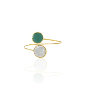 Kadir Jewellery 22 Ayar Altın Kaplama Ayarlanabilir İnci Bilezik (K.Yeşil)