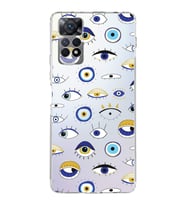 PrintiFy Xiaomi Redmi Note 11 ile Uyumlu 1mm Slim Fit Nazar Boncuğu 2 Baskılı Şeffaf  Kılıf