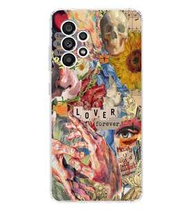 Samsung Galaxy A32 Uyumlu Aesthetic Vintage Kolaj Desenli Şeffaf Telefon Kılıfı
