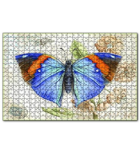Cakapuzzle Kartpostal Üstünde Mavi Kelebek Puzzle Yapboz MDF (Ahşap) (120 Parça)