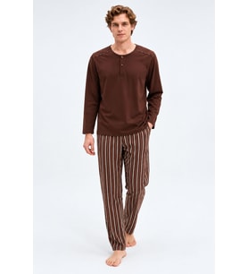Gd Goldoremi Erkek Premium %100 Pamuklu Çizgili Rahat Kalıp Uzun Kollu Pijama Takım