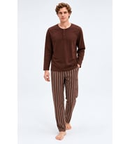 Gd Goldoremi Erkek Premium %100 Pamuklu Çizgili Rahat Kalıp Uzun Kollu Pijama Takım
