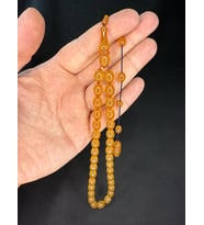 MUHAMMAED TACİR USTA YAPIMI SIKMA KEHRİBAR TESBİH BEYZİ KESİM SARI/BAL RENK 11MMX8MM T-801 (Çok Renkli)