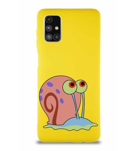 Samsung Galaxy M51 Soft Premier Kapak Salyangoz Gary Tasarımlı Silikon Kılıf - Sarı (Şeffaf)