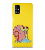 Samsung Galaxy M51 Soft Premier Kapak Salyangoz Gary Tasarımlı Silikon Kılıf - Sarı (Şeffaf)