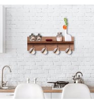 BK Home Doğal Ahşap Raflı Dekoratif Fincan Askılığı (Beyaz)