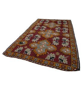 Bordo El Dokuma Kilim Etnik Stil Geometrik Desenli Yün Salon Kilimi Dokulu Yüzey Yatak Odası