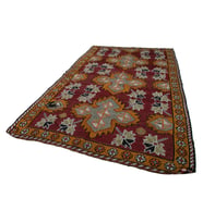 Bordo El Dokuma Kilim Etnik Stil Geometrik Desenli Yün Salon Kilimi Dokulu Yüzey Yatak Odası