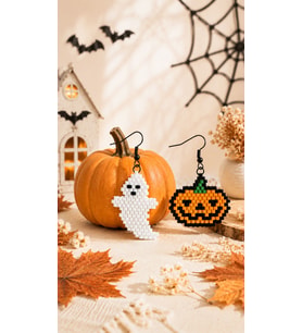 Miyuki Boncuk El Yapımı Balkabağı Hayalet Küpe Halloween Cadılar Bayramı