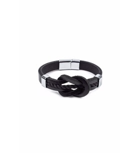 Camadan Bağlı Halatlı Gerçek / Hakiki Deri Bileklik - Mıknatıs Kilitli - Siyah - Unisex