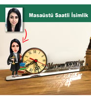 Karikatür Kadın Avukat Model Masaüstü Saatli İsimlik MSİ17